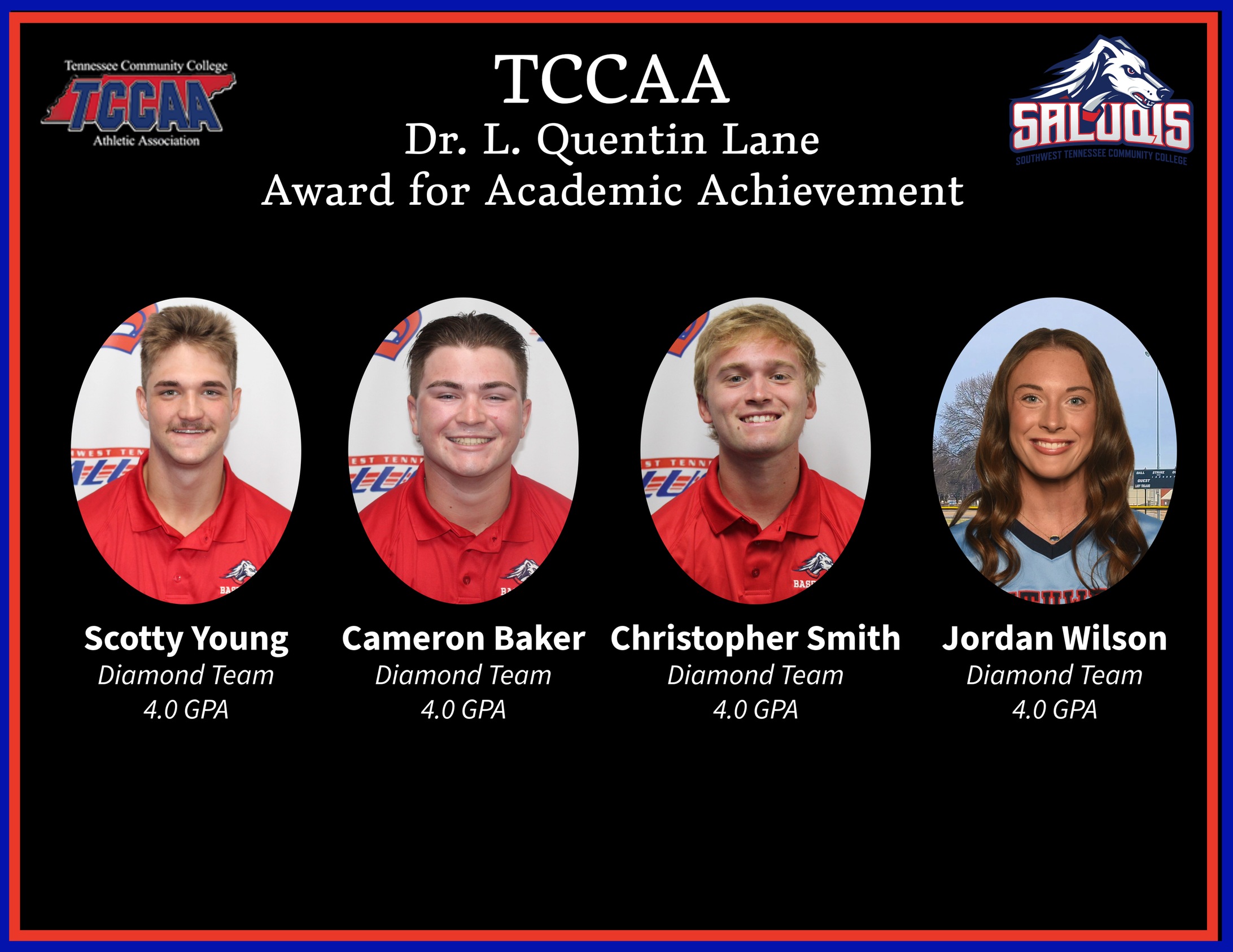 FORTY-THREE SALUQIS TO RECEIVE TCCAA'S L. QUENTIN LANE AWARD FOR ACADEMIC ACHIEVEMENT INCLUDING FOUR 'DIAMOND TEAM' RECIPIENTS
